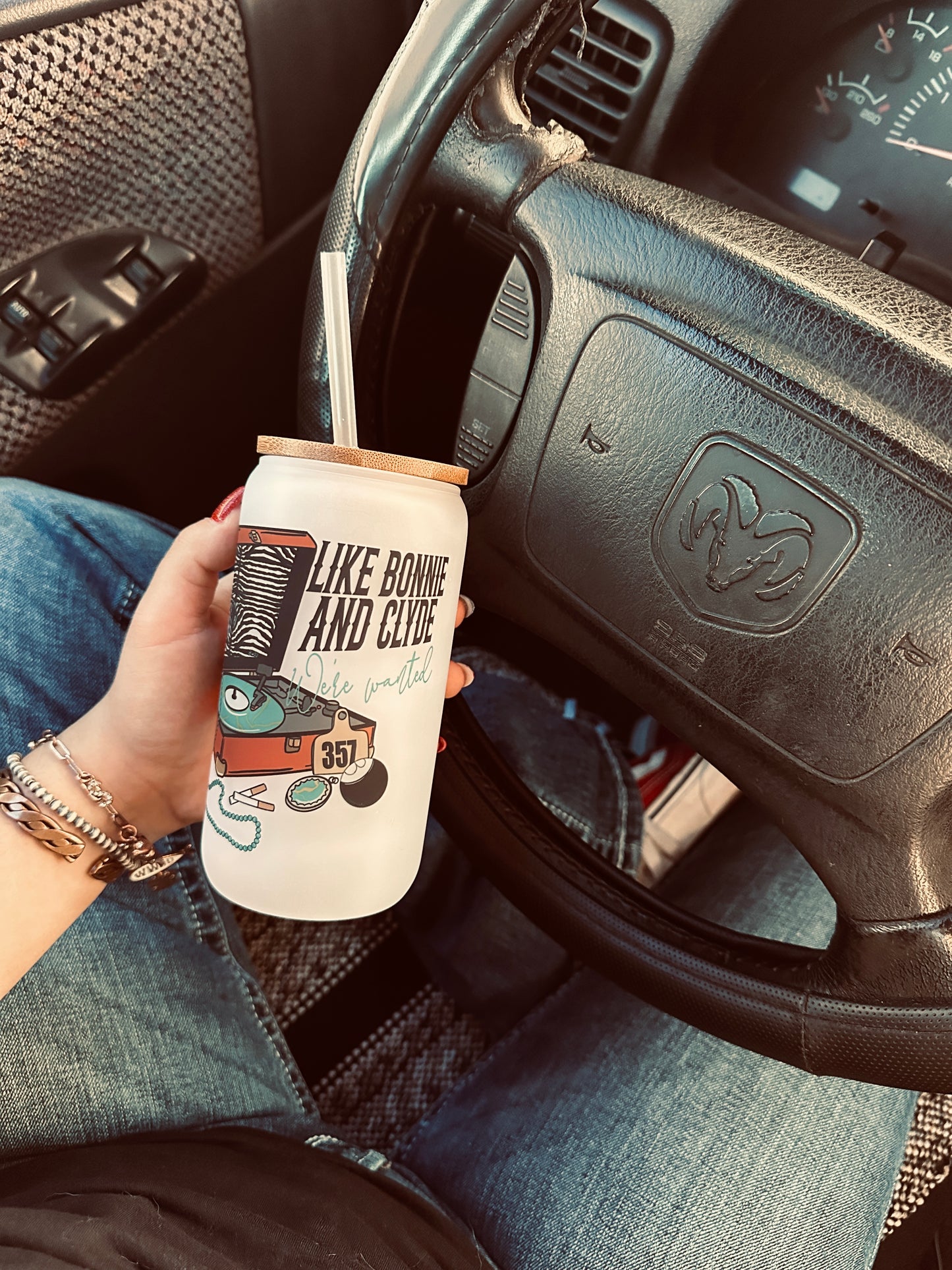 Bonnie & Clyde Glass Cup