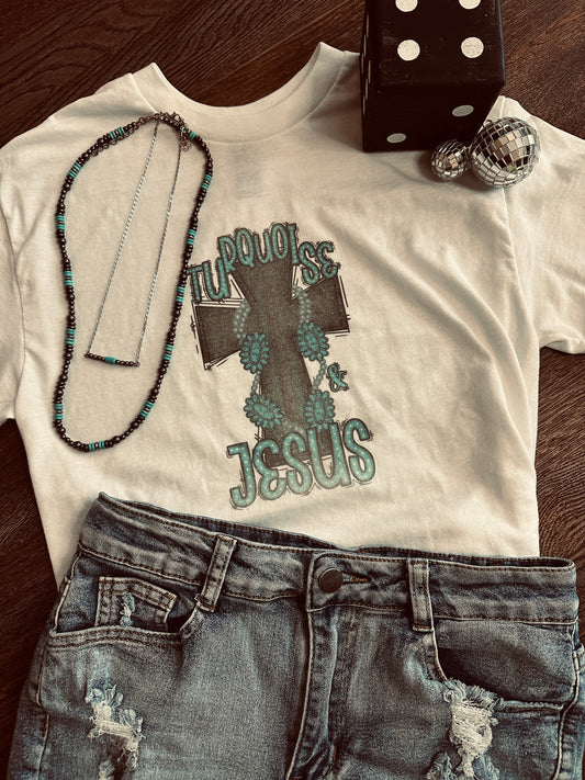 Turquoise & Jesus Graphic Tee